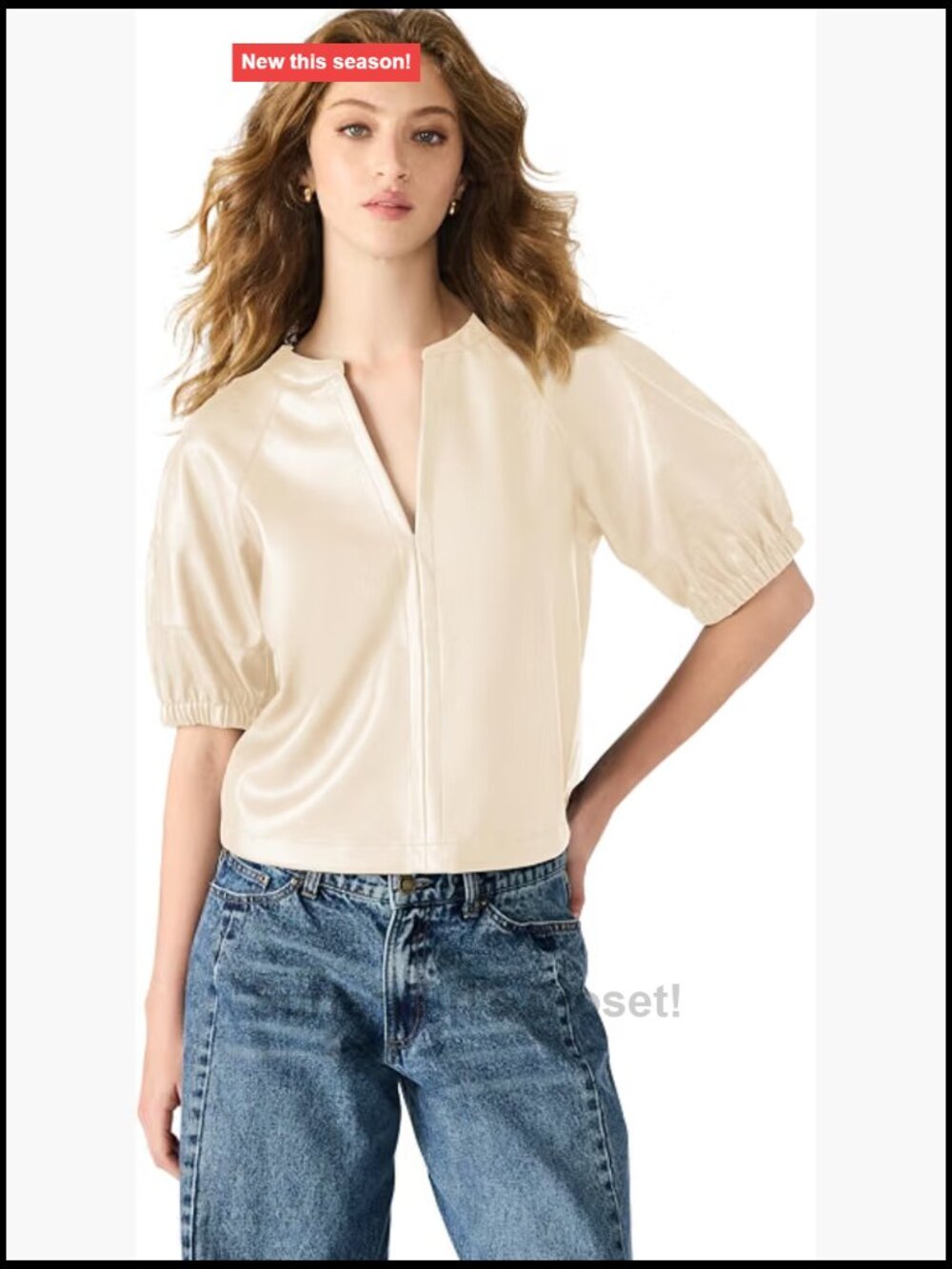 Women's V-Neck Short Sleeve Blouson Blouse with Notch Collar